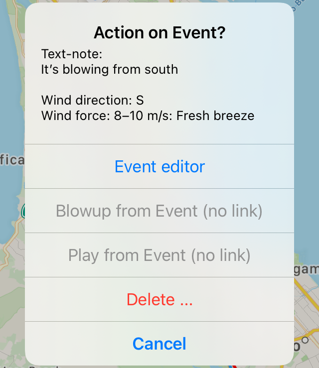 Action on Event menu (Map version)