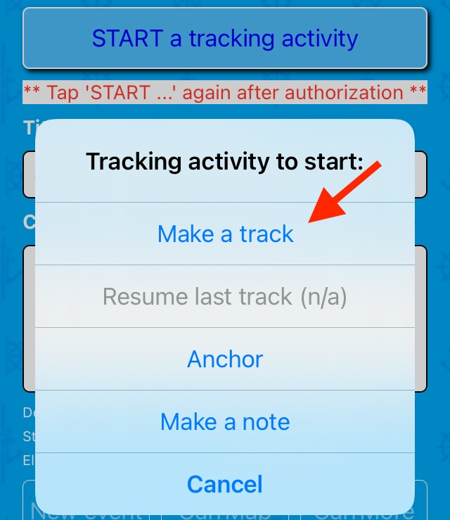 START a tracking activity