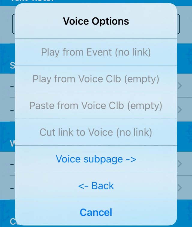 The Voice Options submenu<
