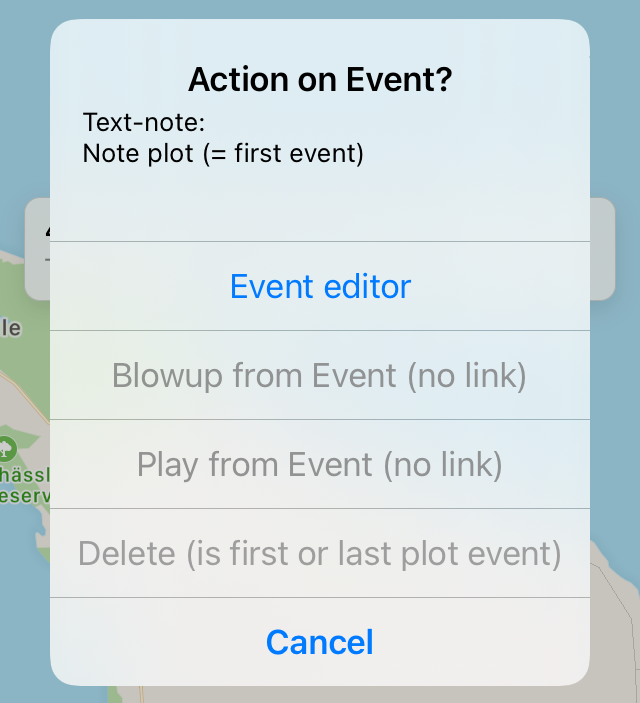 Note, Action on Event menu (Map version)