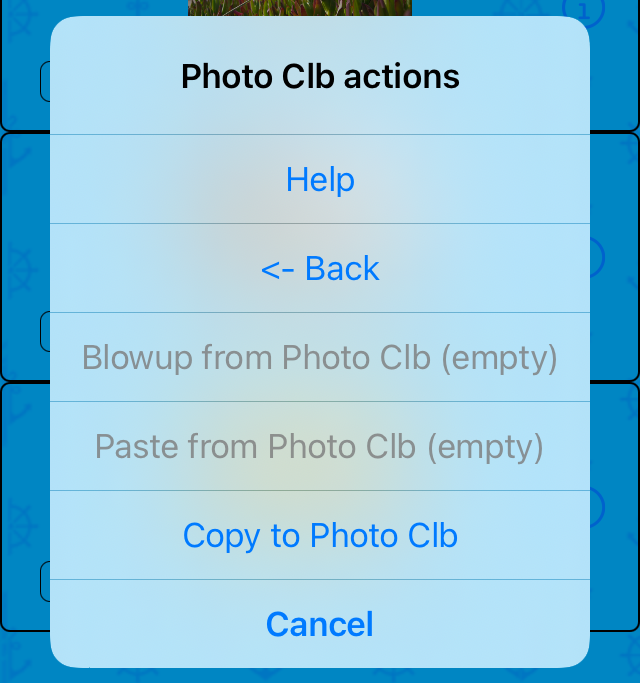 Action on Photo Menu action: Photo Clb actions
