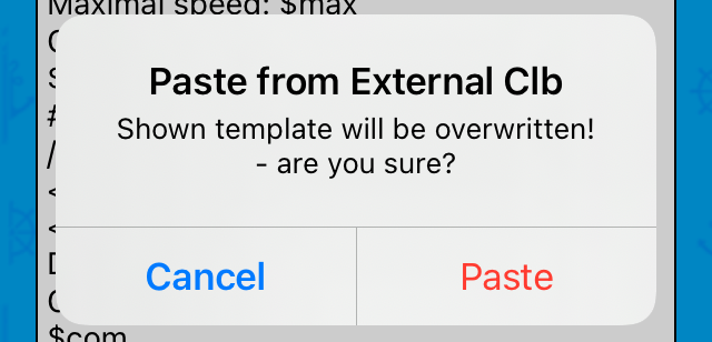 Template Options Menu action: Paste from External Clb