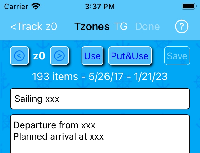 Tzones - Initial screen example