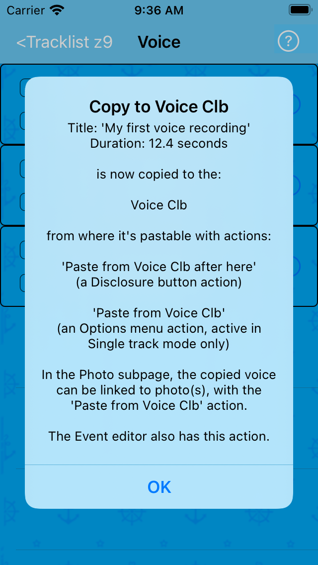Action on Voice Menu action: Copy to Voice Clb