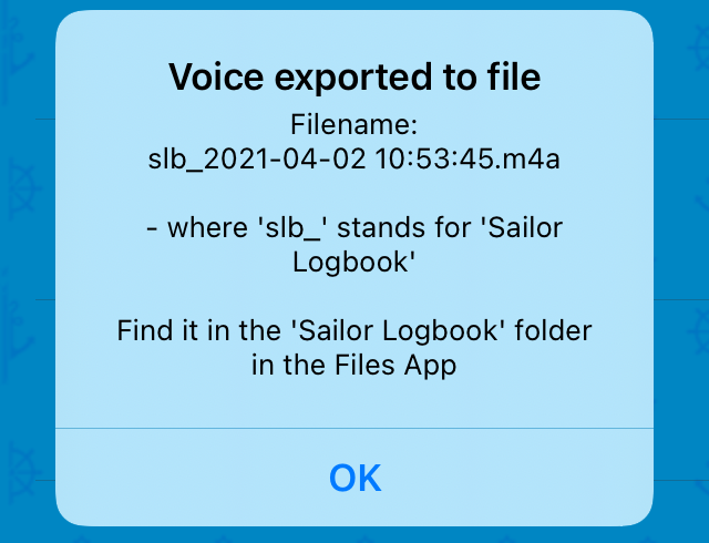 Action on Voice Menu action: Export voice to file