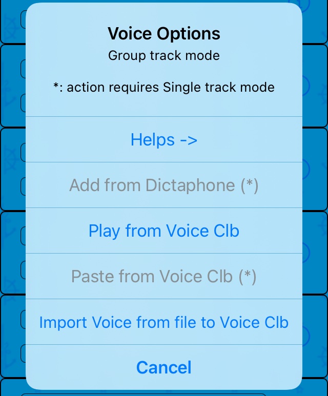 Voice Options Menu in group track mode